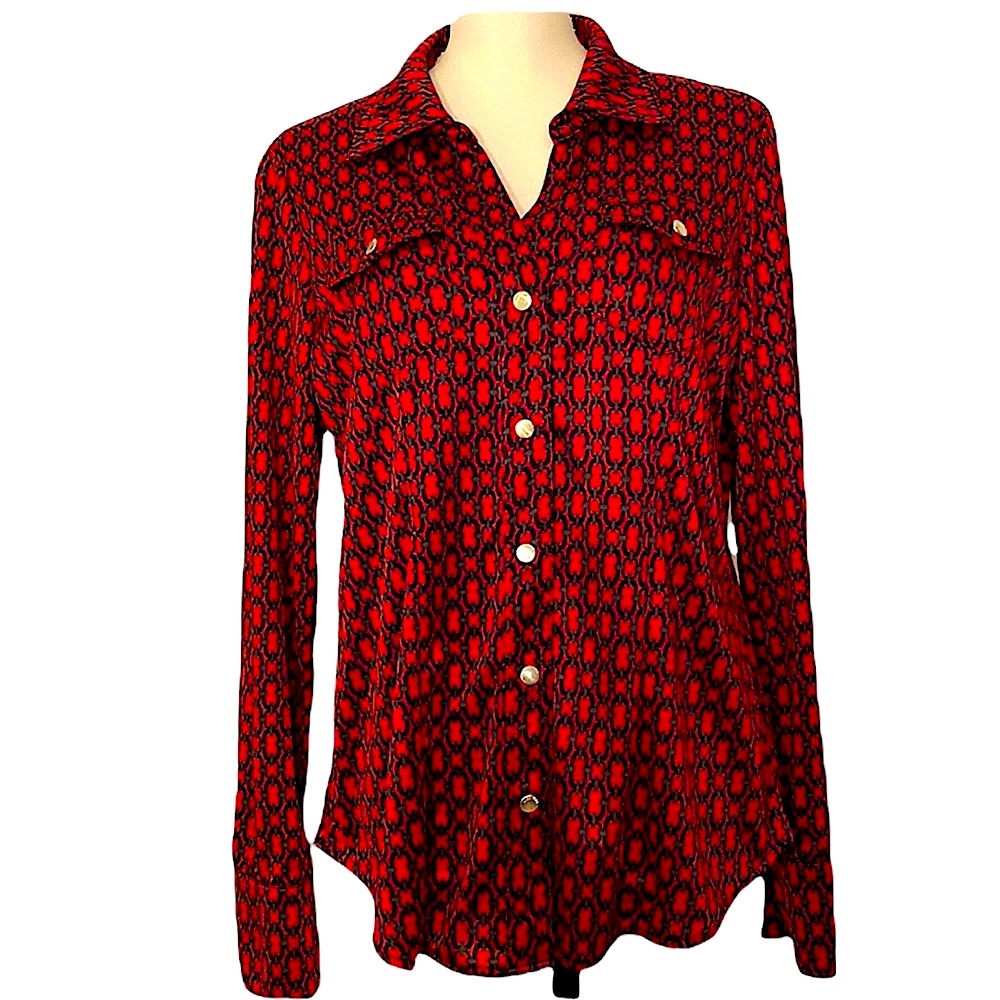 MISS TINA  | RUBY GEOMETRIC CHAIN SNAP BUTTON DOWN SHIRT L